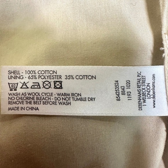 DEBENHAMS MAINE NEW ENGLAND Tan Corduroy Belted Trench Jacket Pockets Women's 14 - Picture 9 of 9